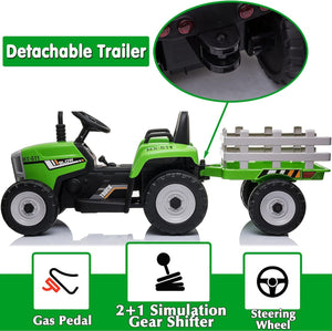 12V Electric Kids Ride On Tractor with Trailer Battery Powered Toy Car Trend Times 14