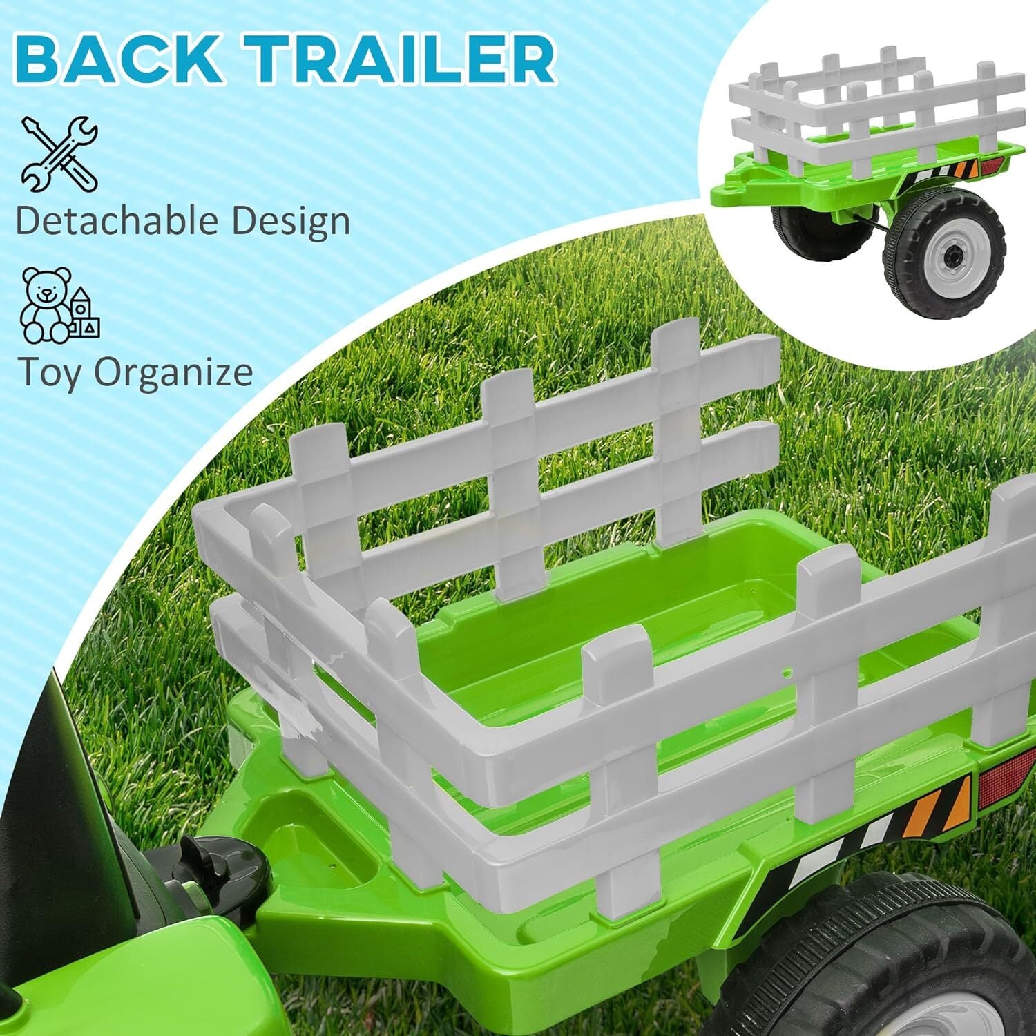 12V Electric Kids Ride On Tractor with Trailer Battery Powered Toy Car Trend Times 17