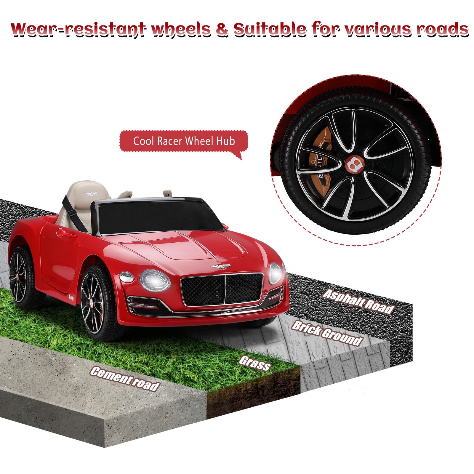 12V Electric Kids Ride-On Bentley Car Licensed Battery Powered Remote Control Red Trend Times 5
