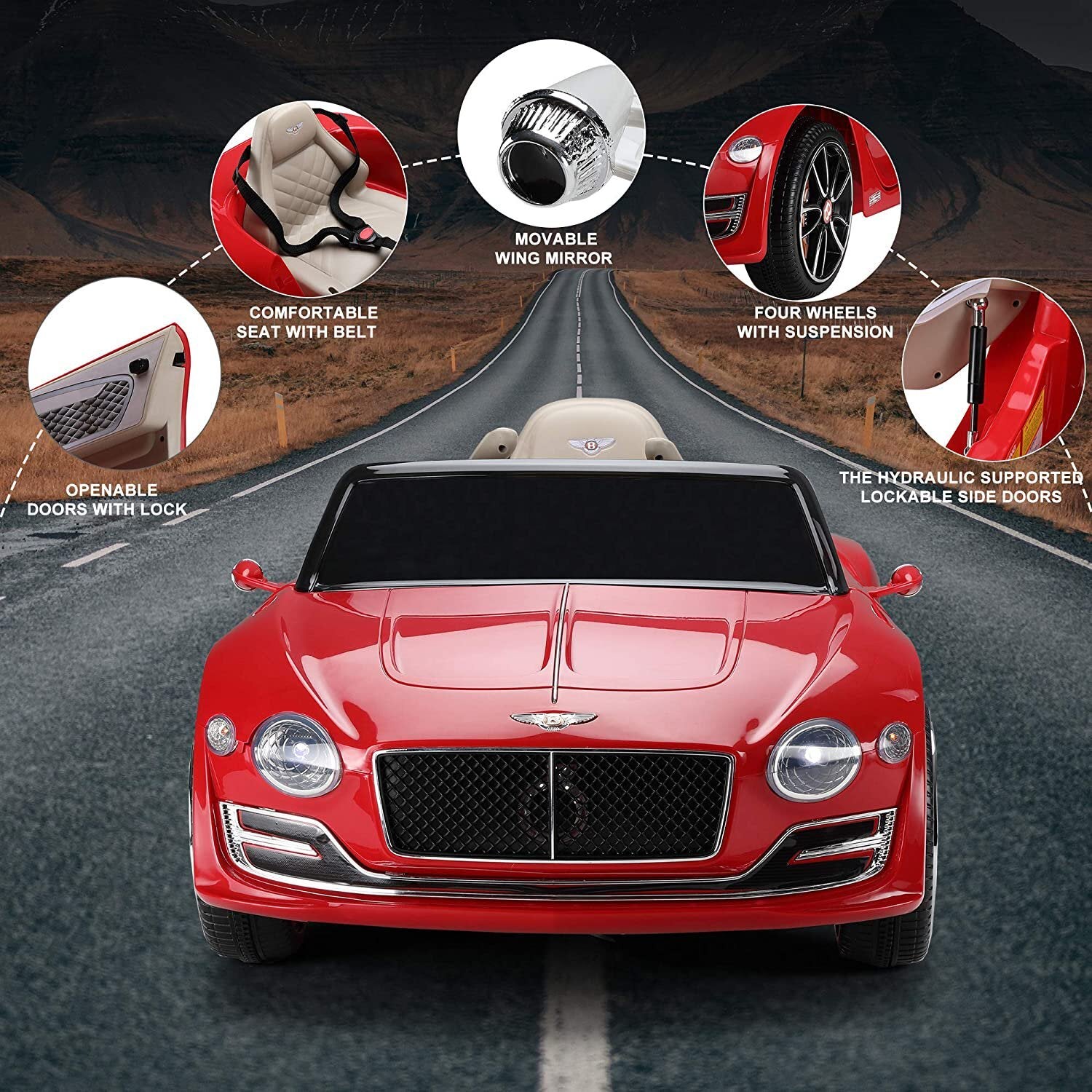 12V Electric Kids Ride-On Bentley Car Licensed Battery Powered Remote Control Red Trend Times 6