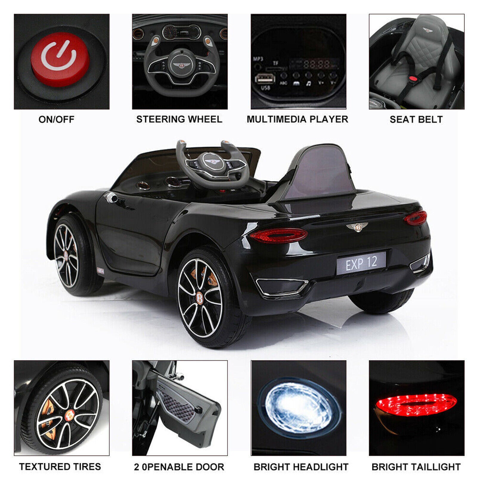 12V Electric Kids Ride-On Car with Remote Control and LED Lights Bentley Style Toy Gift Trend Times 6