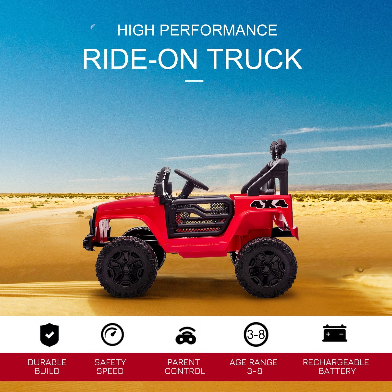 12V Electric Kids Ride-On Off-Road Truck Toy with Parent Remote Control Red Trend Times 3