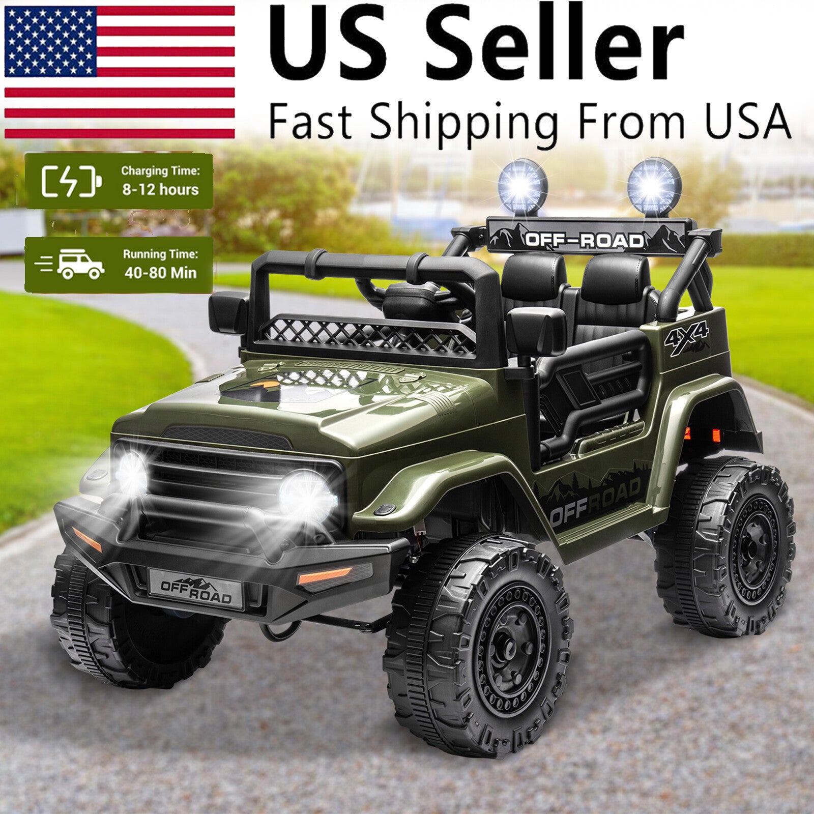 12V Electric Kids Ride-On Jeep Car with Power Wheels, 2-Seater, Music, and Remote Control Trend Times 0