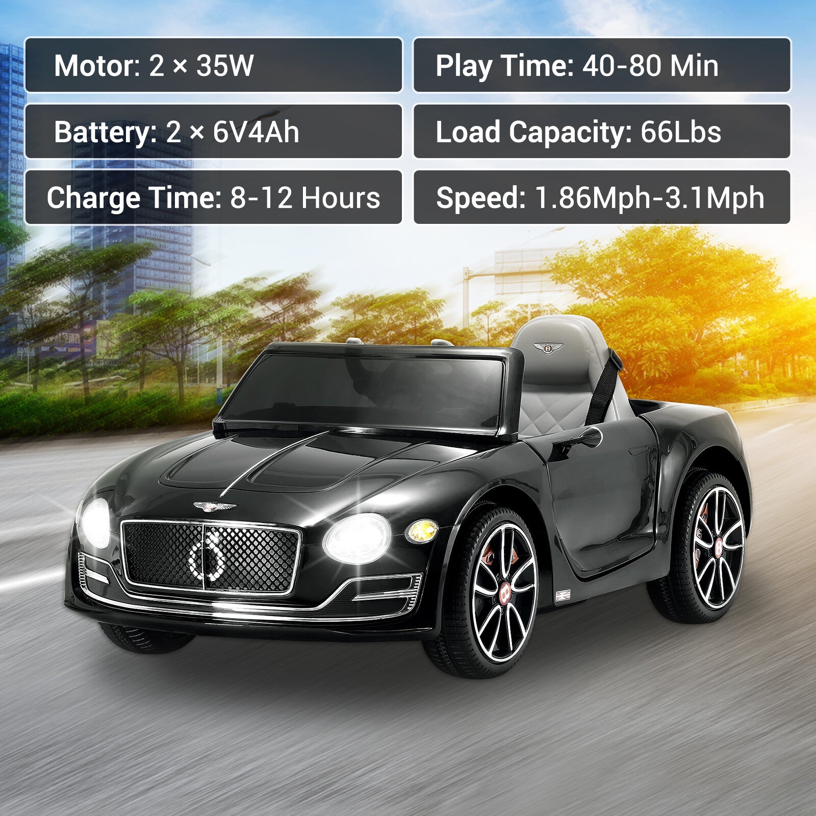 12V Electric Kids Ride-On Car with LED Lights and Remote Control Bentley Style Trend Times 5