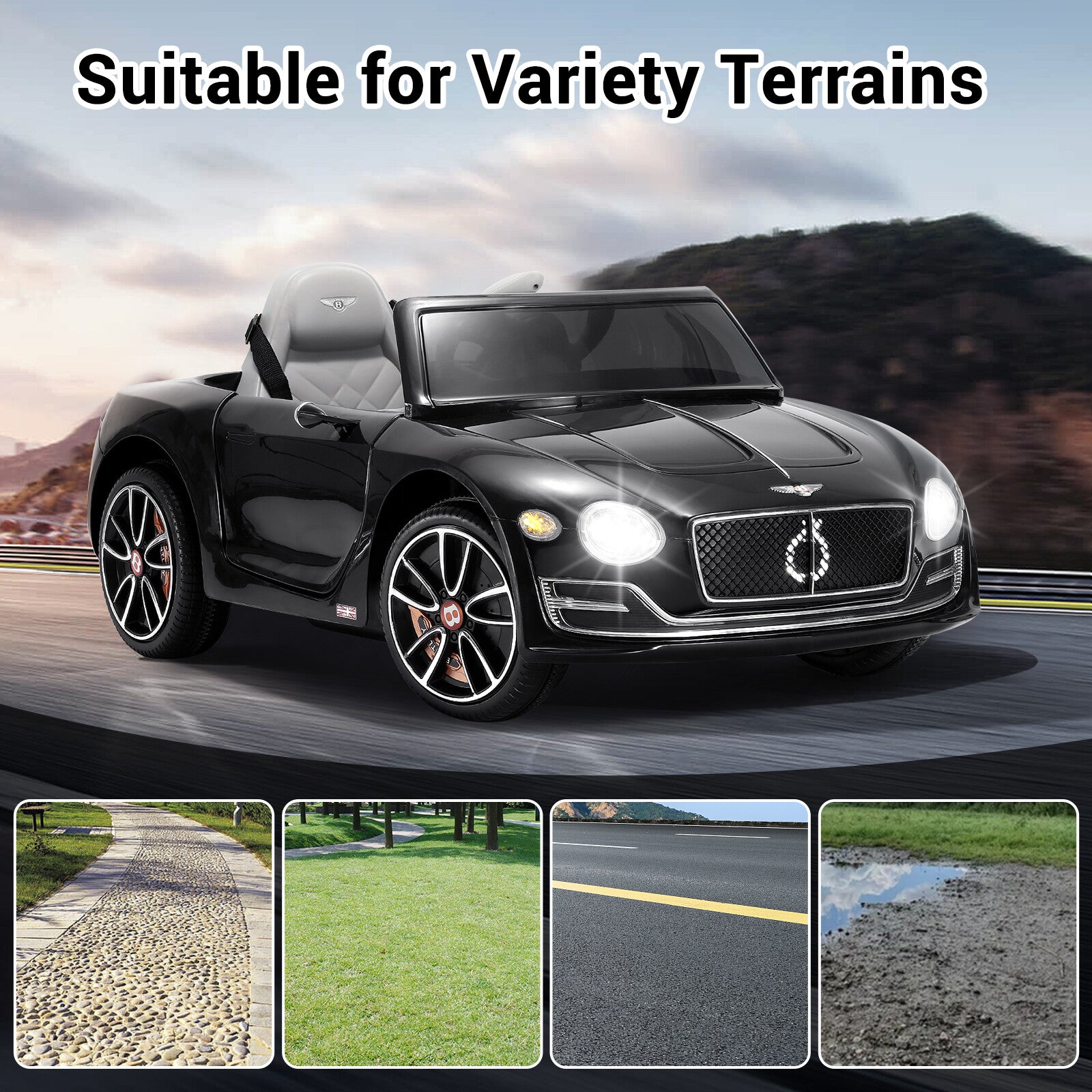 12V Electric Kids Ride-On Car with LED Lights and Remote Control Bentley Style Trend Times 8