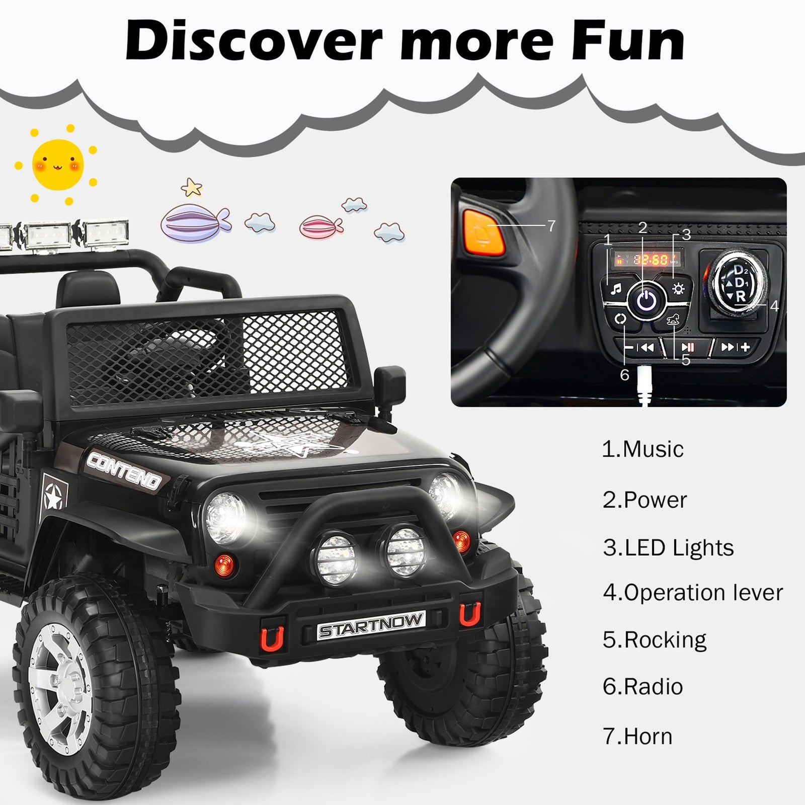 12V Electric Kids Ride-On Truck with MP3, Horn, and 2.4G Remote Control - Black Trend Times 3