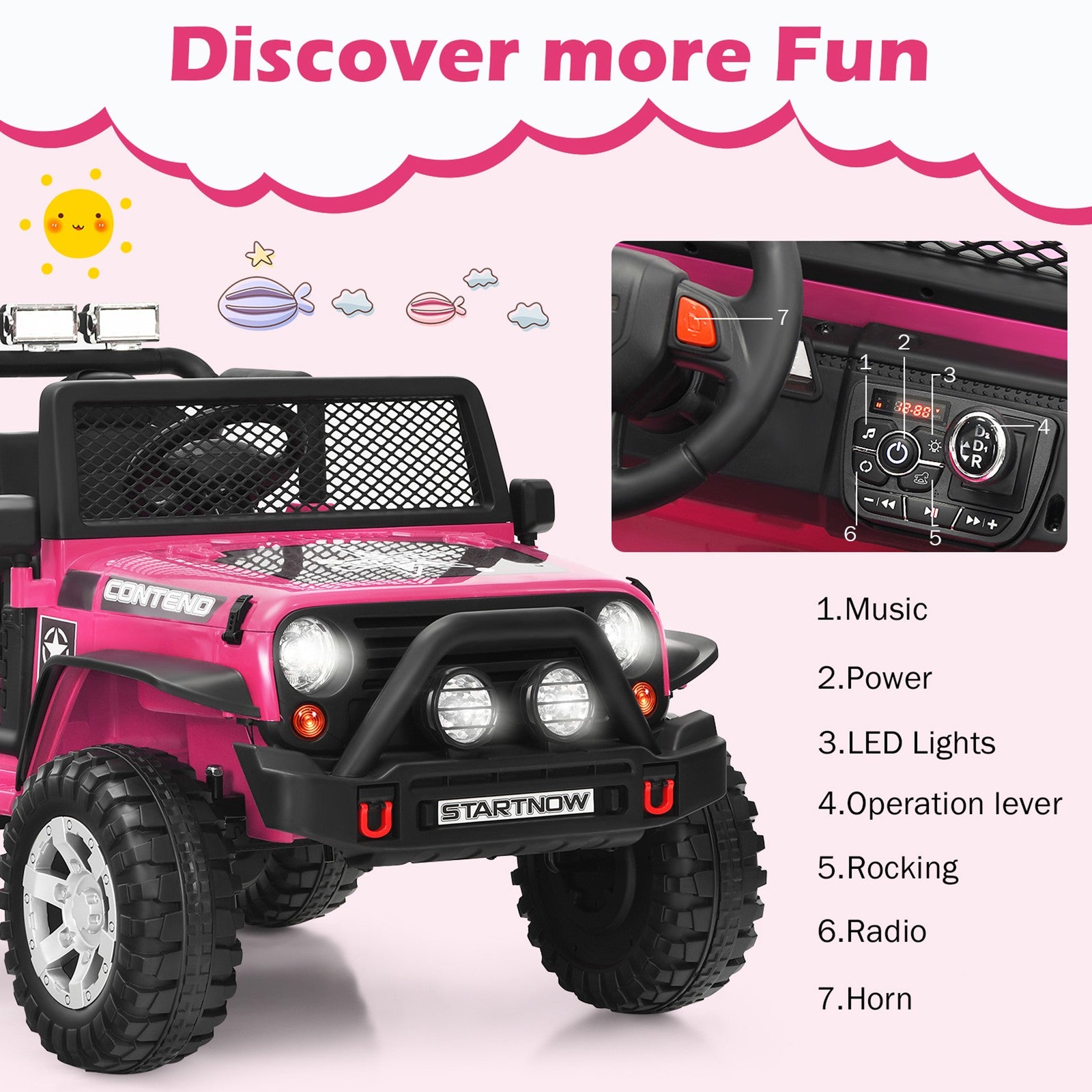 12V Electric Kids Ride-On Truck with MP3, Horn, and 2.4G Remote Control - Pink Trend Times 3
