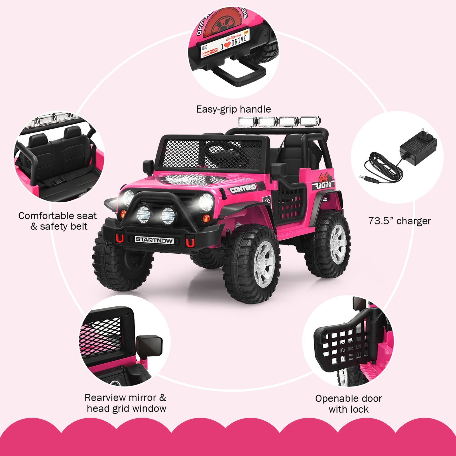 12V Electric Kids Ride-On Truck with MP3, Horn, and 2.4G Remote Control - Pink Trend Times 5