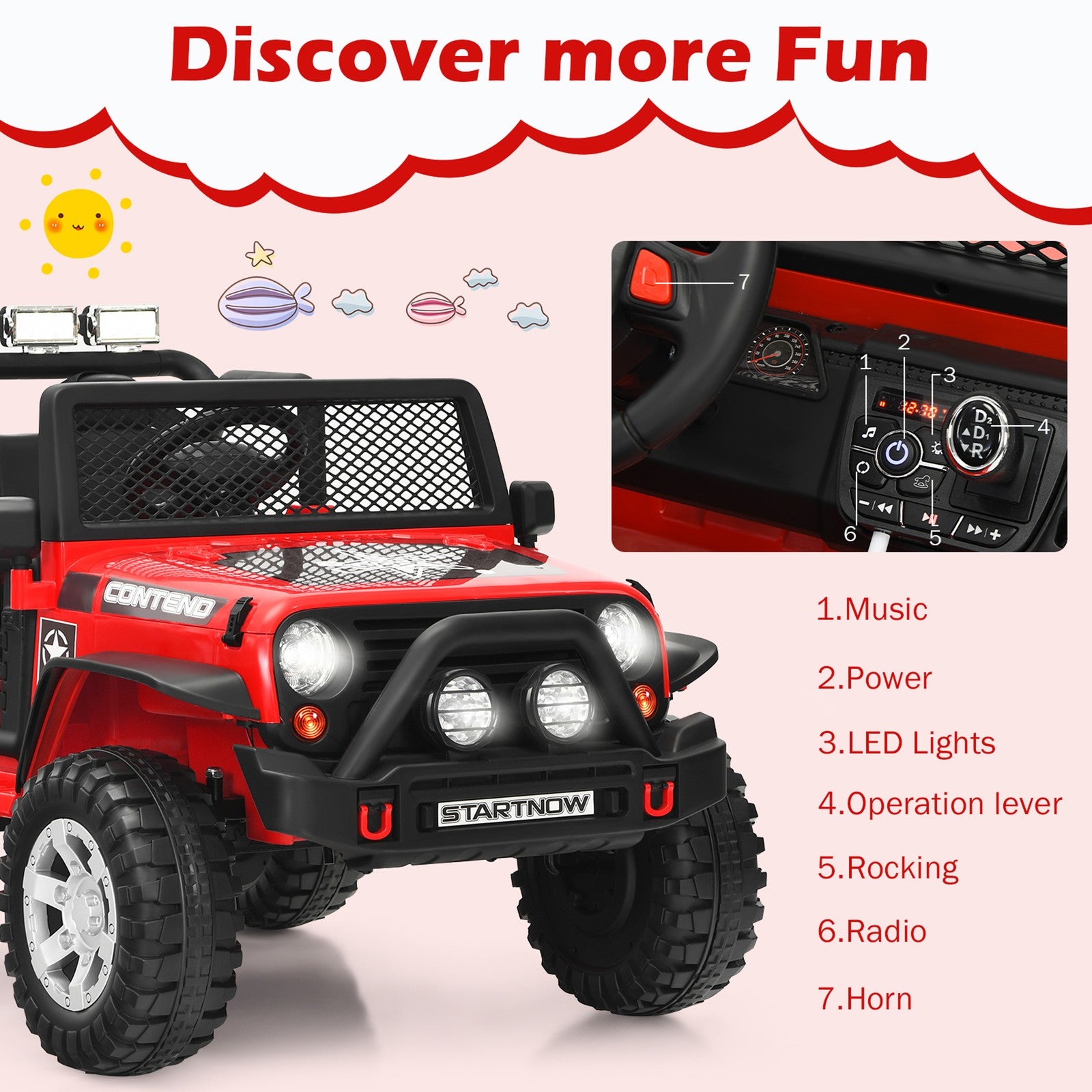 12V Electric Kids Ride-On Truck with MP3, Horn, and 2.4G Remote Control in Red Trend Times 3