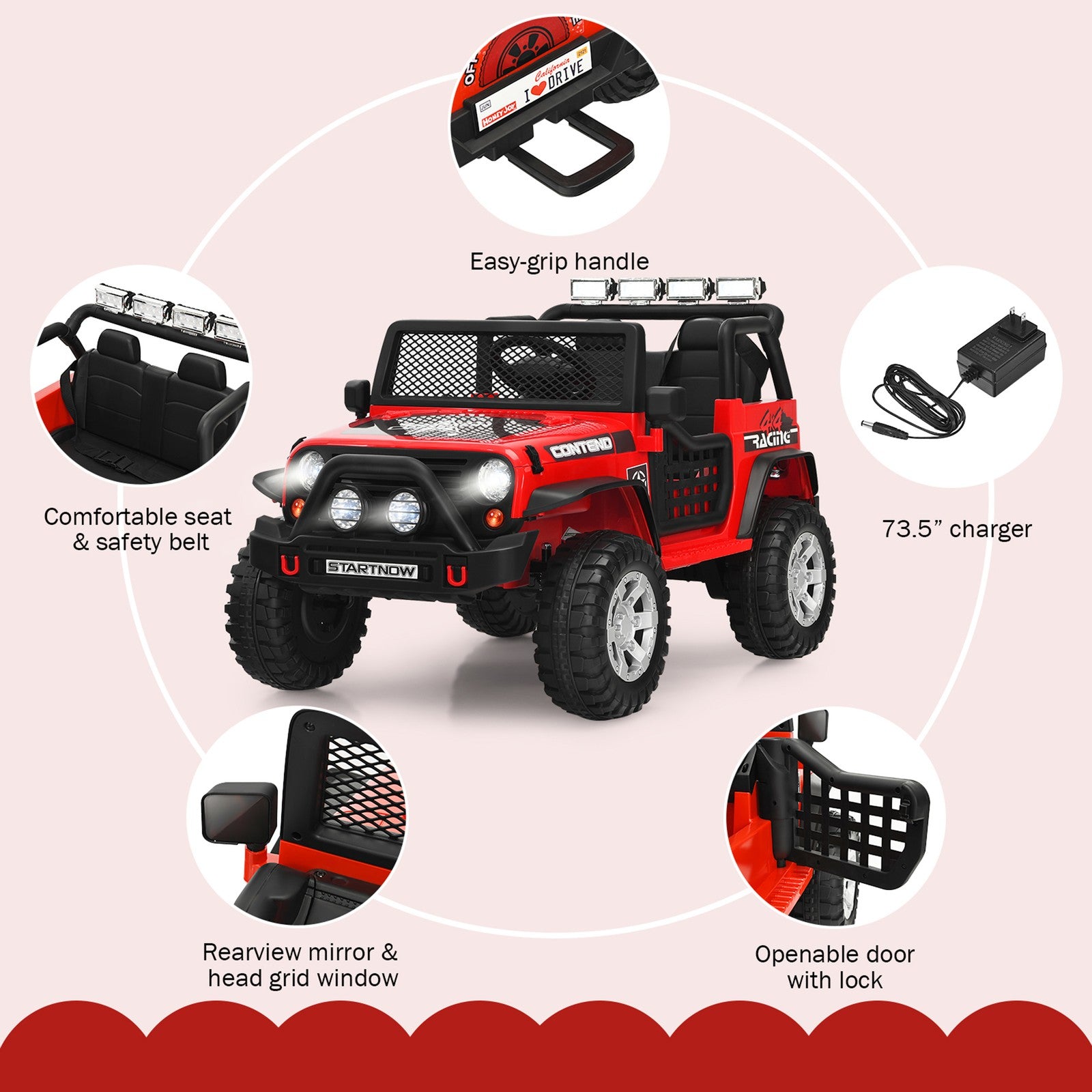 12V Electric Kids Ride-On Truck with MP3, Horn, and 2.4G Remote Control in Red Trend Times 5
