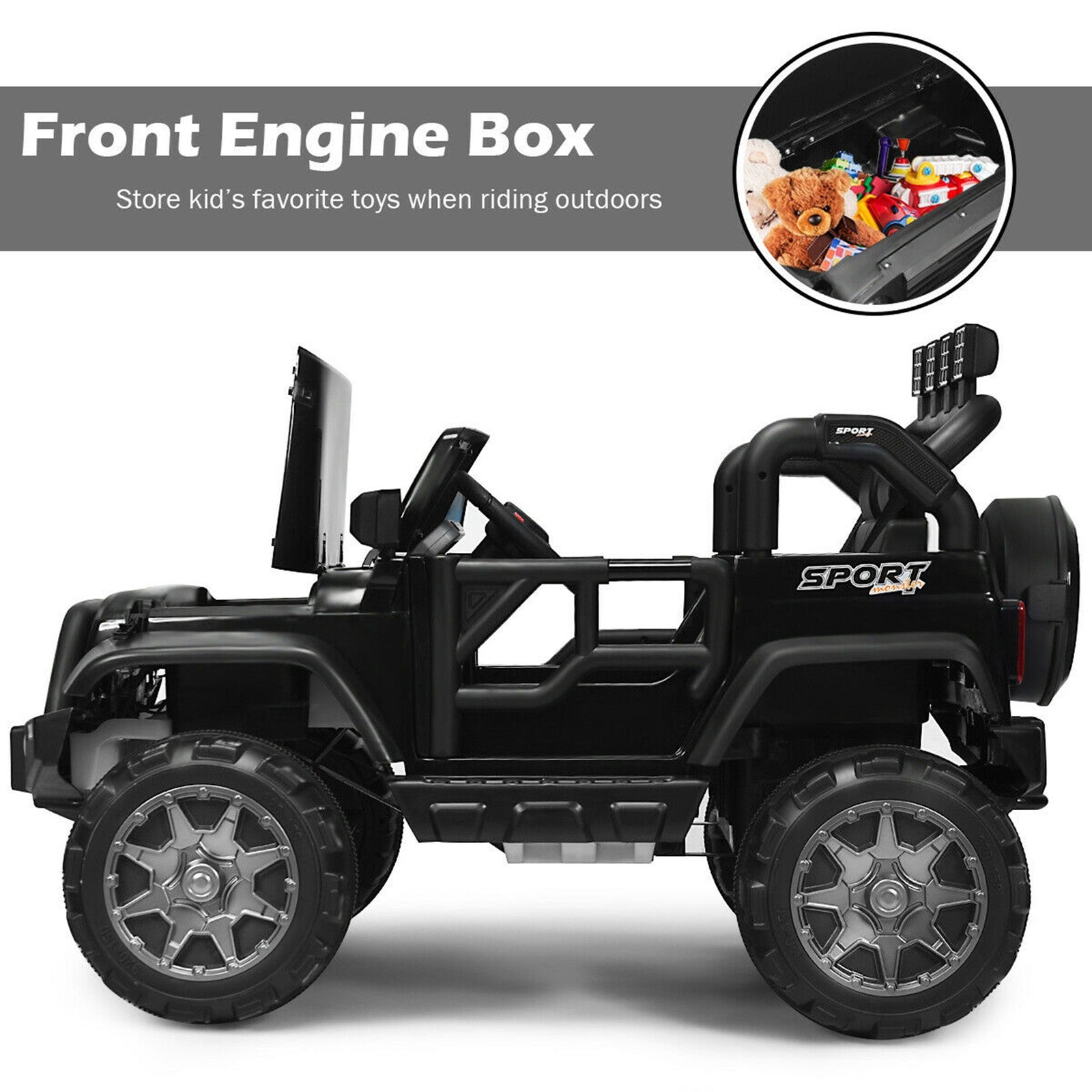12V Electric Kids Ride-On Car with Remote Control, Storage Box, and Music – Black Trend Times 7