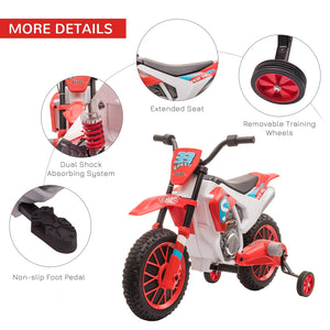 12V Electric Kids Ride-On Dirt Bike Motorcycle Toy with Battery and Training Wheels Red Trend Times 5