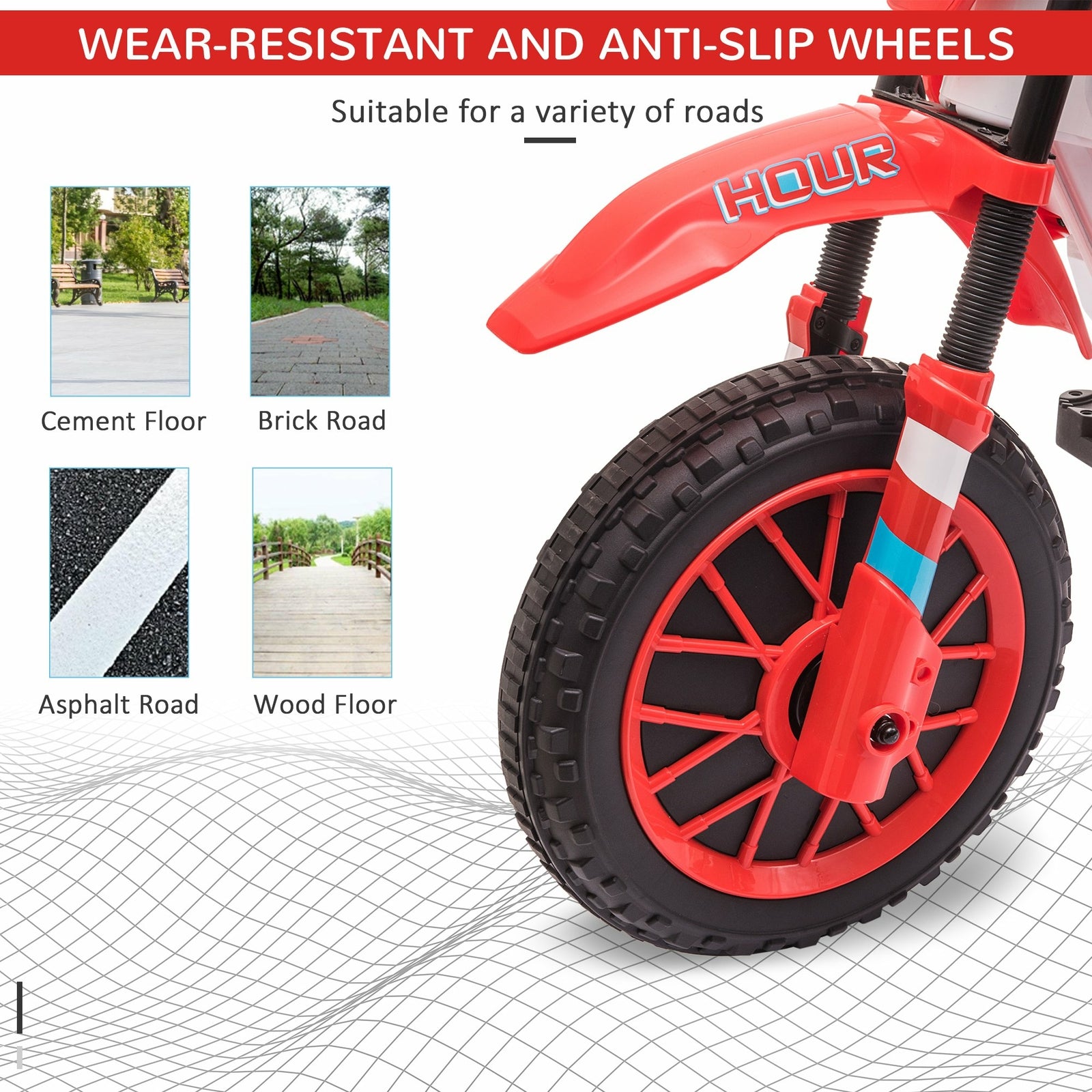 12V Electric Kids Ride-On Dirt Bike Motorcycle Toy with Battery and Training Wheels Red Trend Times 6