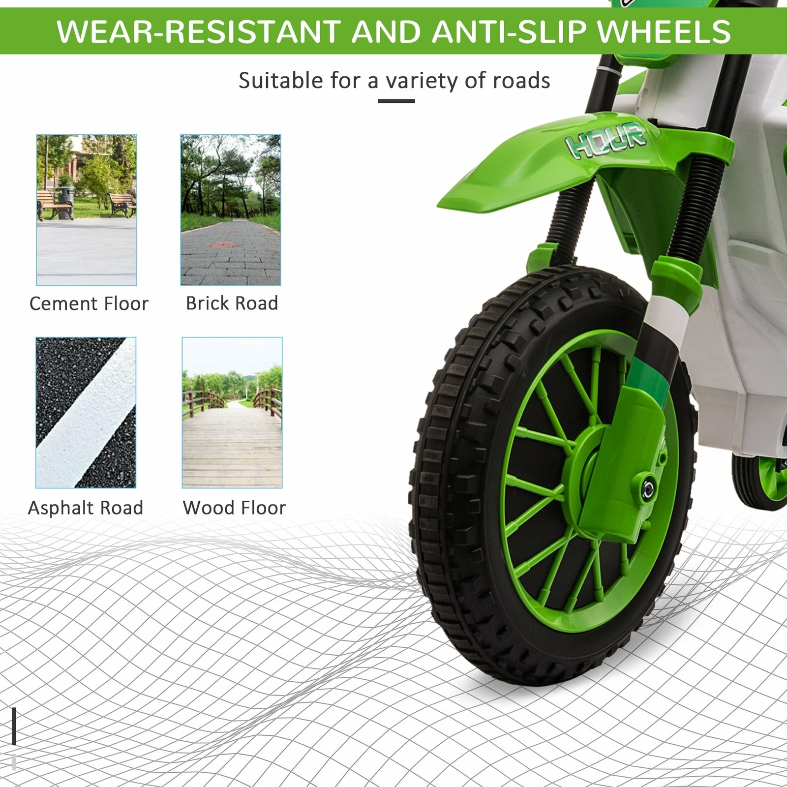 12V Electric Kids Ride-On Dirt Bike Motorcycle Toy with Training Wheels Green Trend Times 6