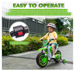 12V Electric Kids Ride-On Dirt Bike Motorcycle Toy with Training Wheels Green Trend Times 1