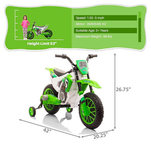 12V Electric Kids Ride-On Dirt Bike Motorcycle Toy with Training Wheels Green Trend Times 2