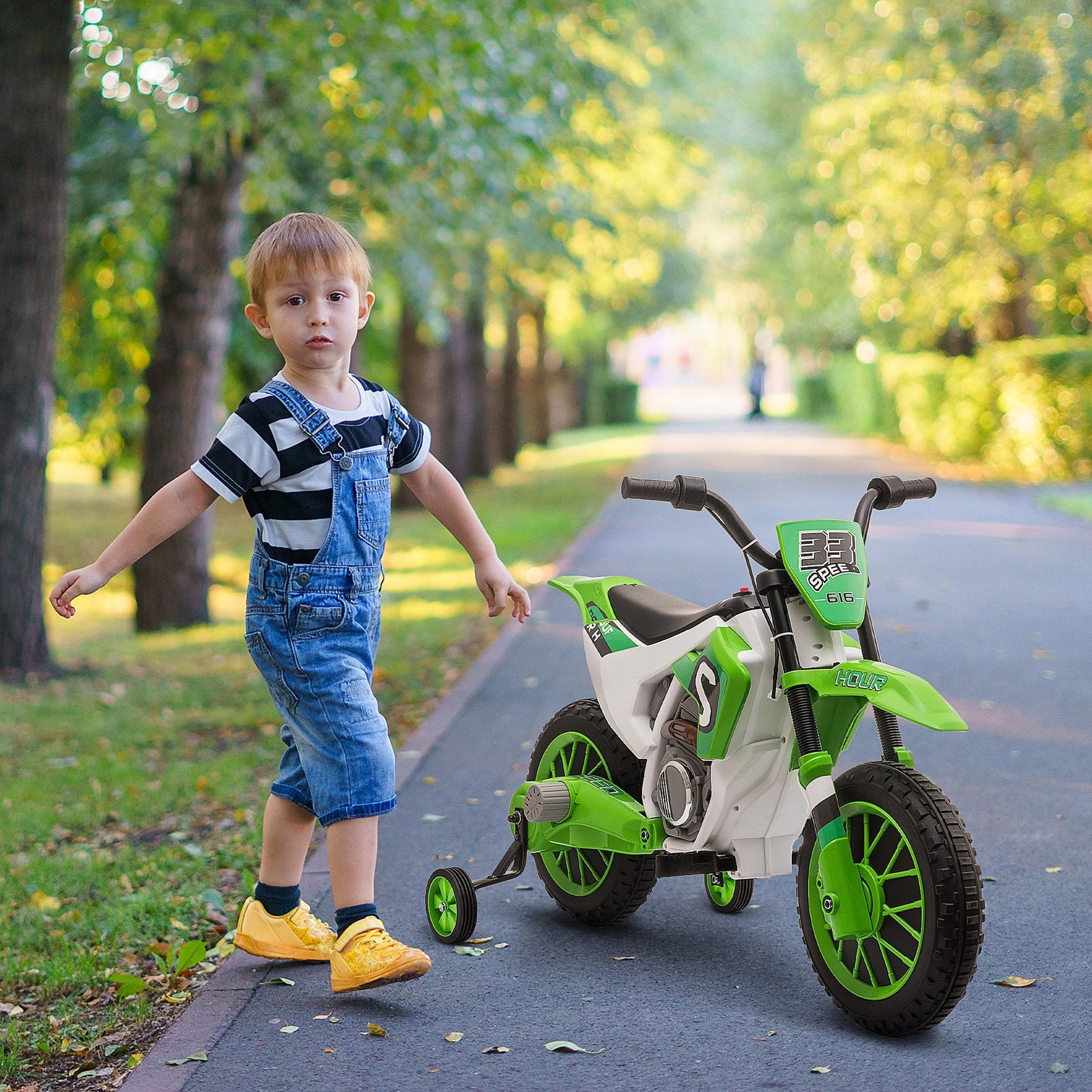 12V Electric Kids Ride-On Dirt Bike Motorcycle Toy with Training Wheels Green Trend Times 1