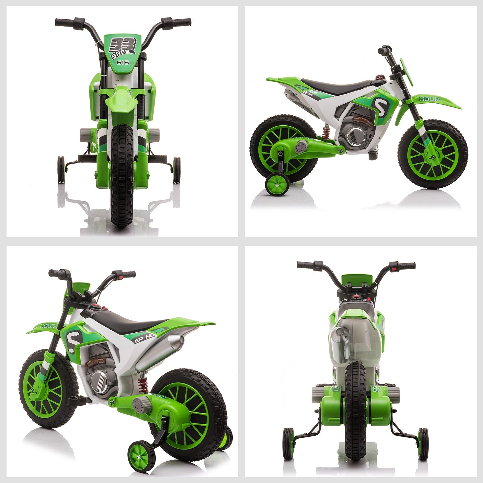 12V Electric Kids Ride-On Dirt Bike Motorcycle Toy with Training Wheels Green Trend Times 7