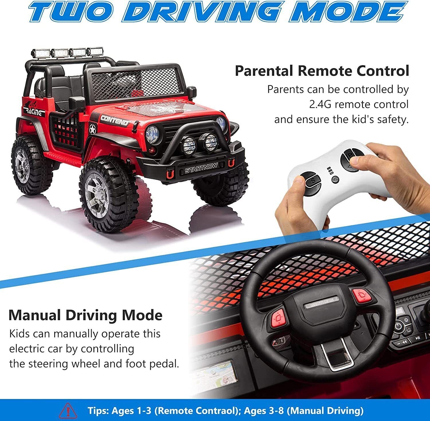 12V Electric Kids Ride-On Jeep Car Truck Toy with Remote Control Trend Times 3