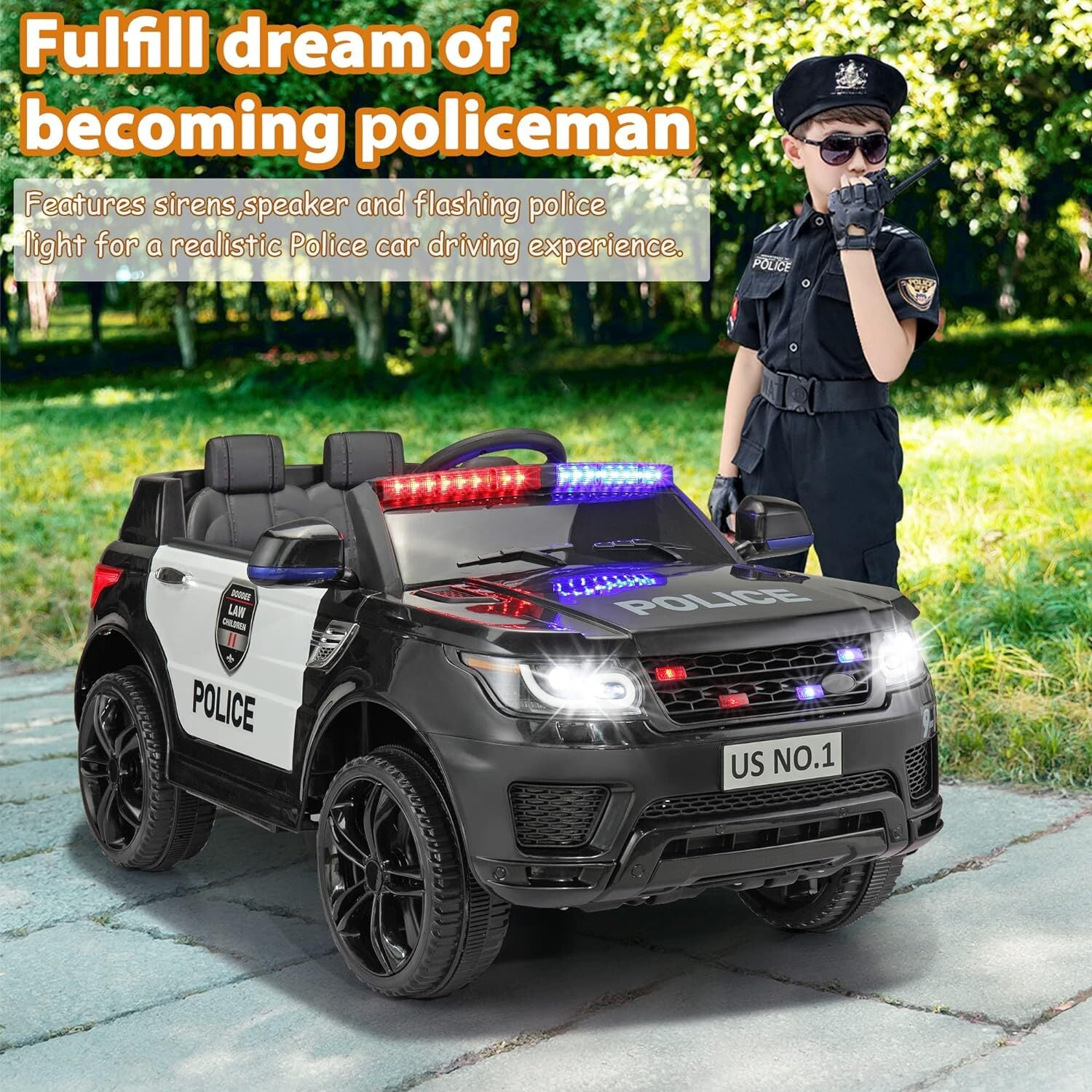 12V Electric Kids Ride-On Police Car with Remote Control, Siren, and Music Trend Times 5
