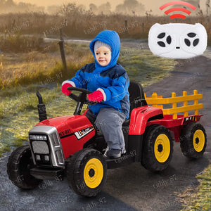 12V Electric Battery-Powered Kids Ride-On Tractor with Trailer Toy Trend Times 1