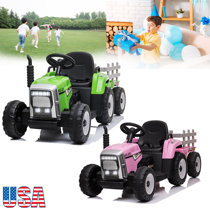12V Electric Kids Ride-On Tractor with Battery Power, Remote Control, and Trailer Trend Times 6