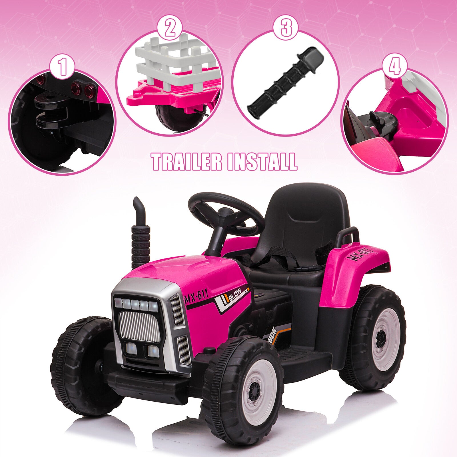 12V Electric Battery-Powered Kids Ride-On Tractor with Trailer Toy Trend Times 3