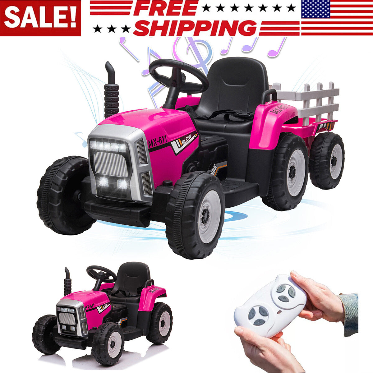 12V Electric Battery-Powered Kids Ride-On Tractor with Trailer Toy Trend Times 0
