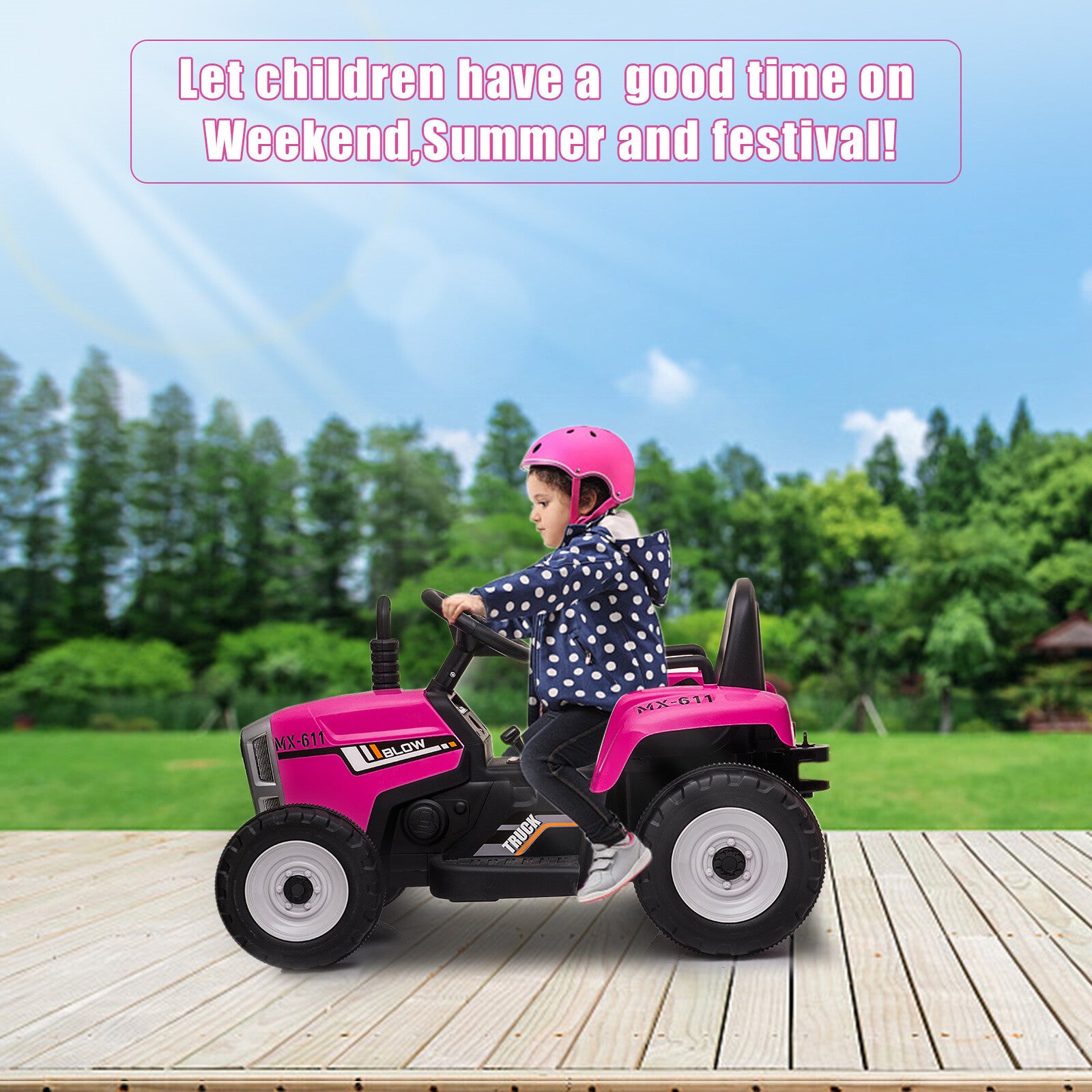 12V Electric Battery-Powered Kids Ride-On Tractor with Trailer Toy Trend Times 3