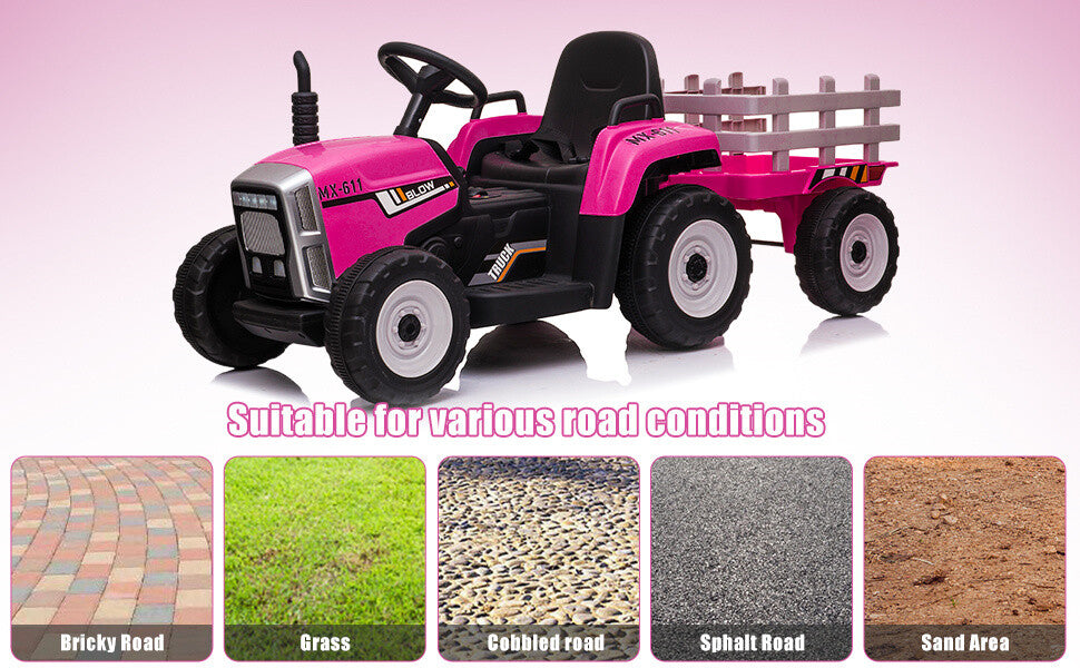 12V Electric Battery-Powered Kids Ride-On Tractor with Trailer Toy Trend Times 4