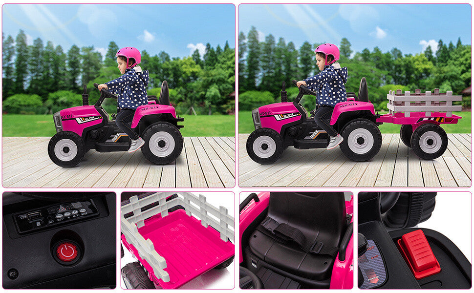 12V Electric Battery-Powered Kids Ride-On Tractor with Trailer Toy Trend Times 5