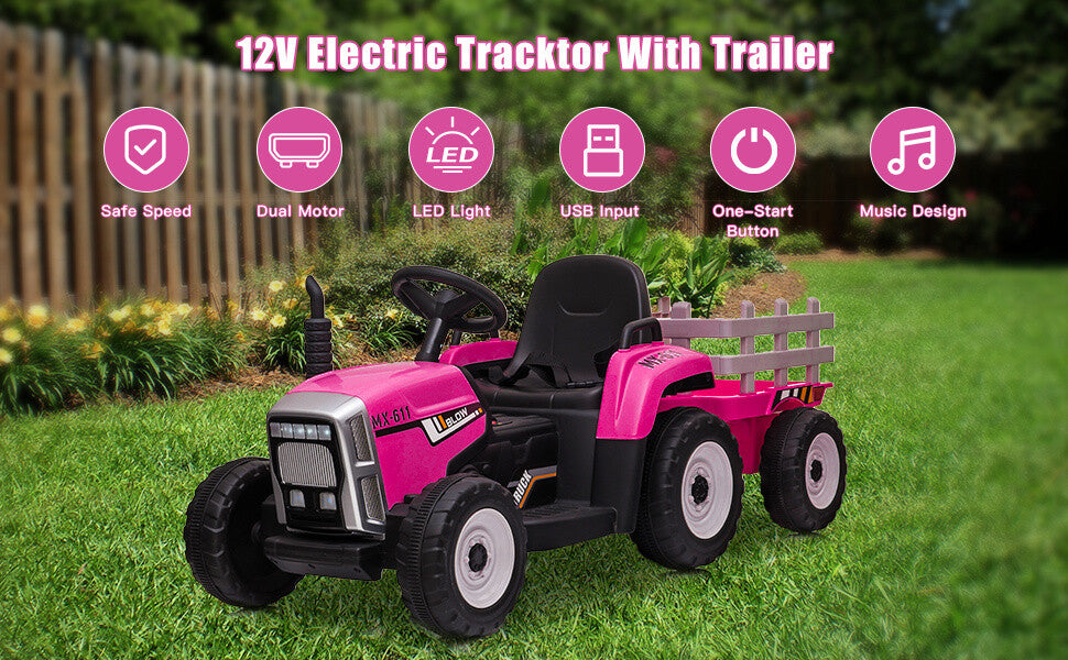 12V Electric Battery-Powered Kids Ride-On Tractor with Trailer Toy Trend Times 7