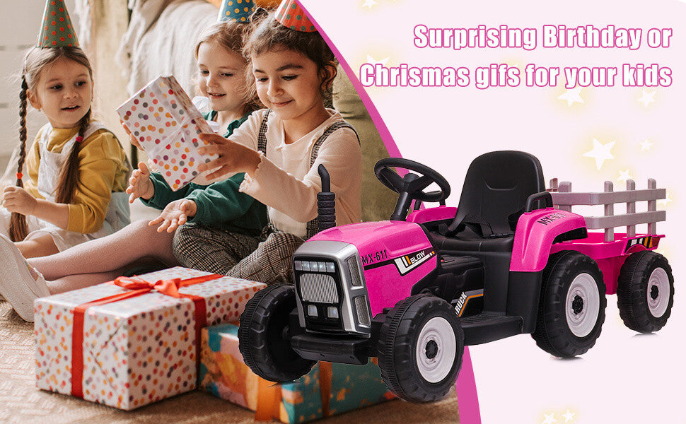 12V Electric Battery-Powered Kids Ride-On Tractor with Trailer Toy Trend Times 8