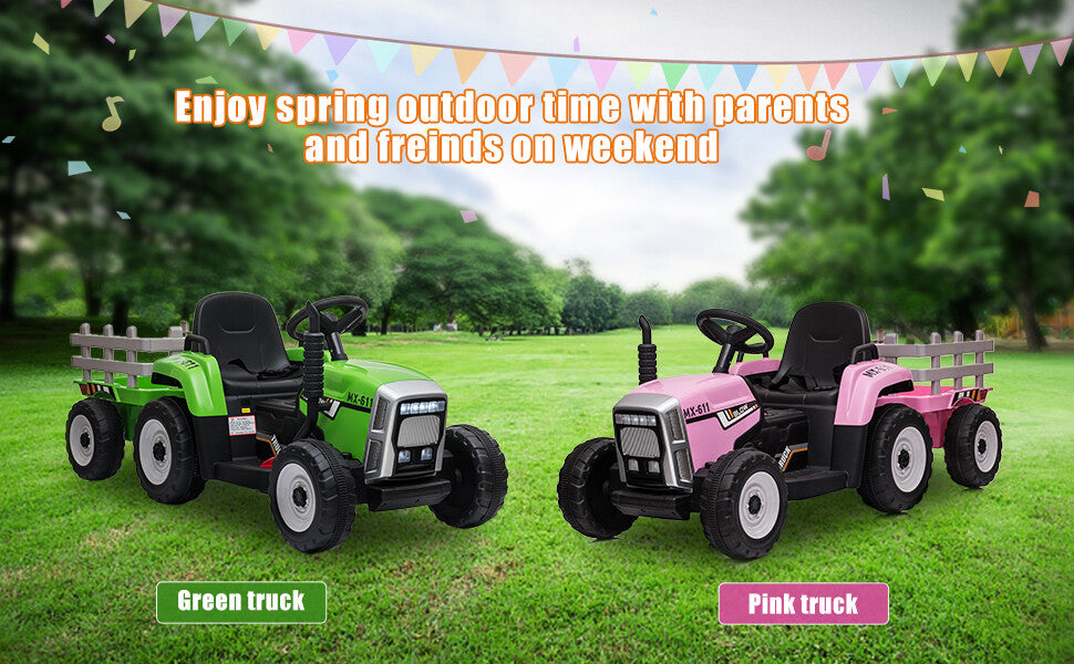 12V Electric Battery-Powered Kids Ride-On Tractor with Trailer and Remote Control Trend Times 12