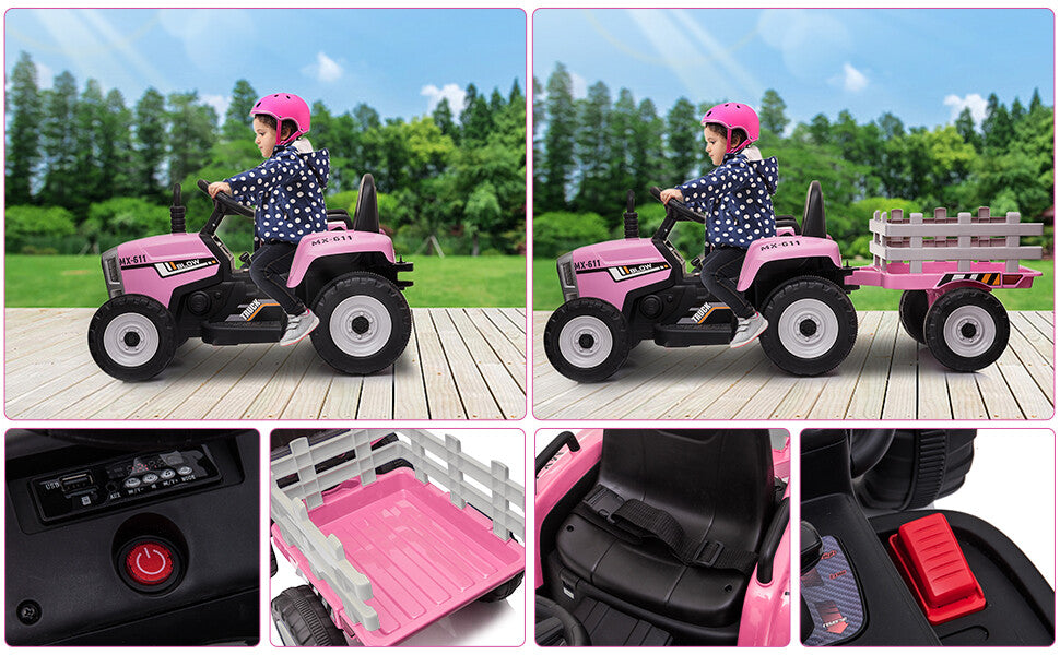 12V Electric Battery-Powered Kids Ride-On Tractor with Trailer and Remote Control Trend Times 13