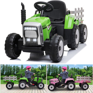 12V Electric Kids Ride-On Tractor Ground Loader with MP3 Player and LED Lights in Green or Pink Trend Times 12