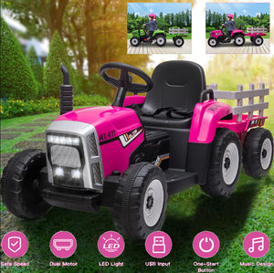 12V Electric Kids Ride-On Tractor with Trailer, Remote Control, 3-Speed Battery Powered Toy Trend Times 1