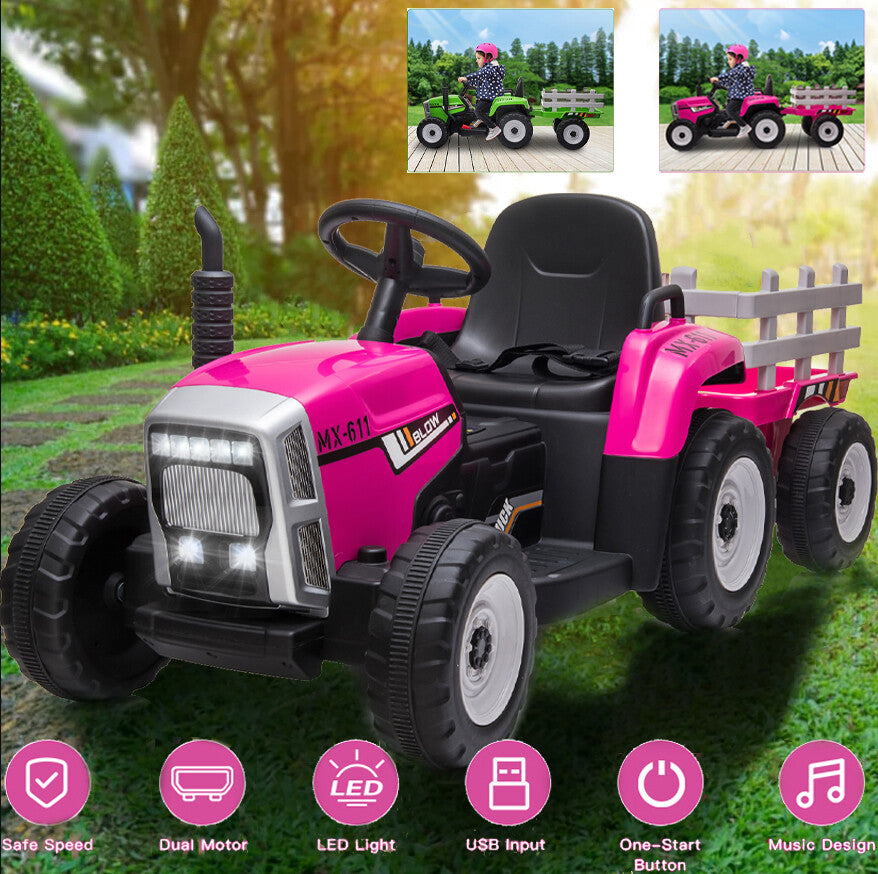 12V Electric Kids Ride-On Tractor with Trailer, Remote Control, 3-Speed Battery Powered Toy Trend Times 1