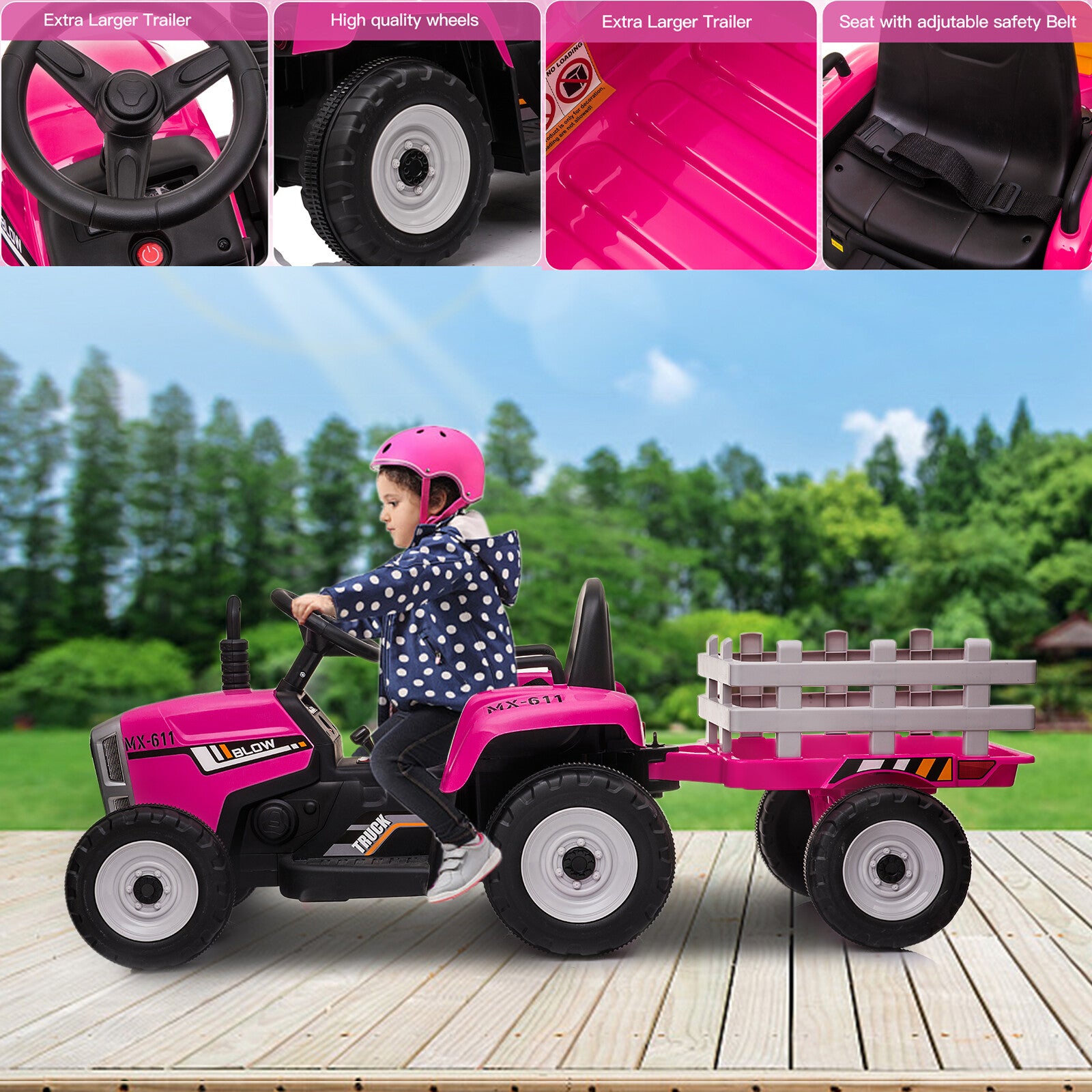 12V Electric Kids Ride-On Tractor with Trailer, Remote Control, 3-Speed Battery Powered Toy Trend Times 7
