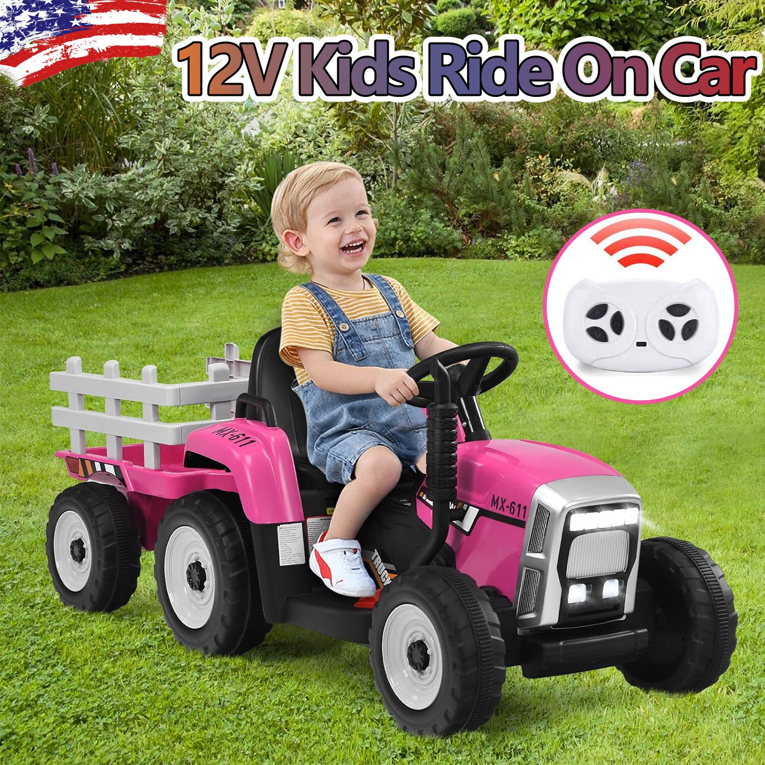 12V Battery-Powered Kids Electric Ride-On Tractor with Trailer Toy Trend Times 0