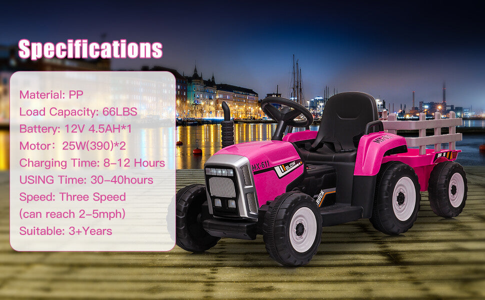 12V Battery-Powered Kids Electric Ride-On Tractor with Trailer Toy Trend Times 8