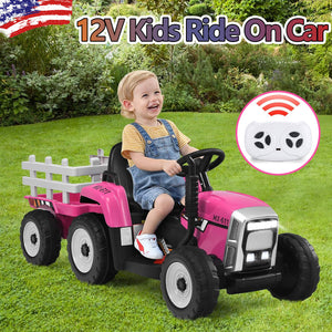 12V Battery-Powered Kids Electric Ride-On Tractor with Trailer Toy Trend Times Variant 0