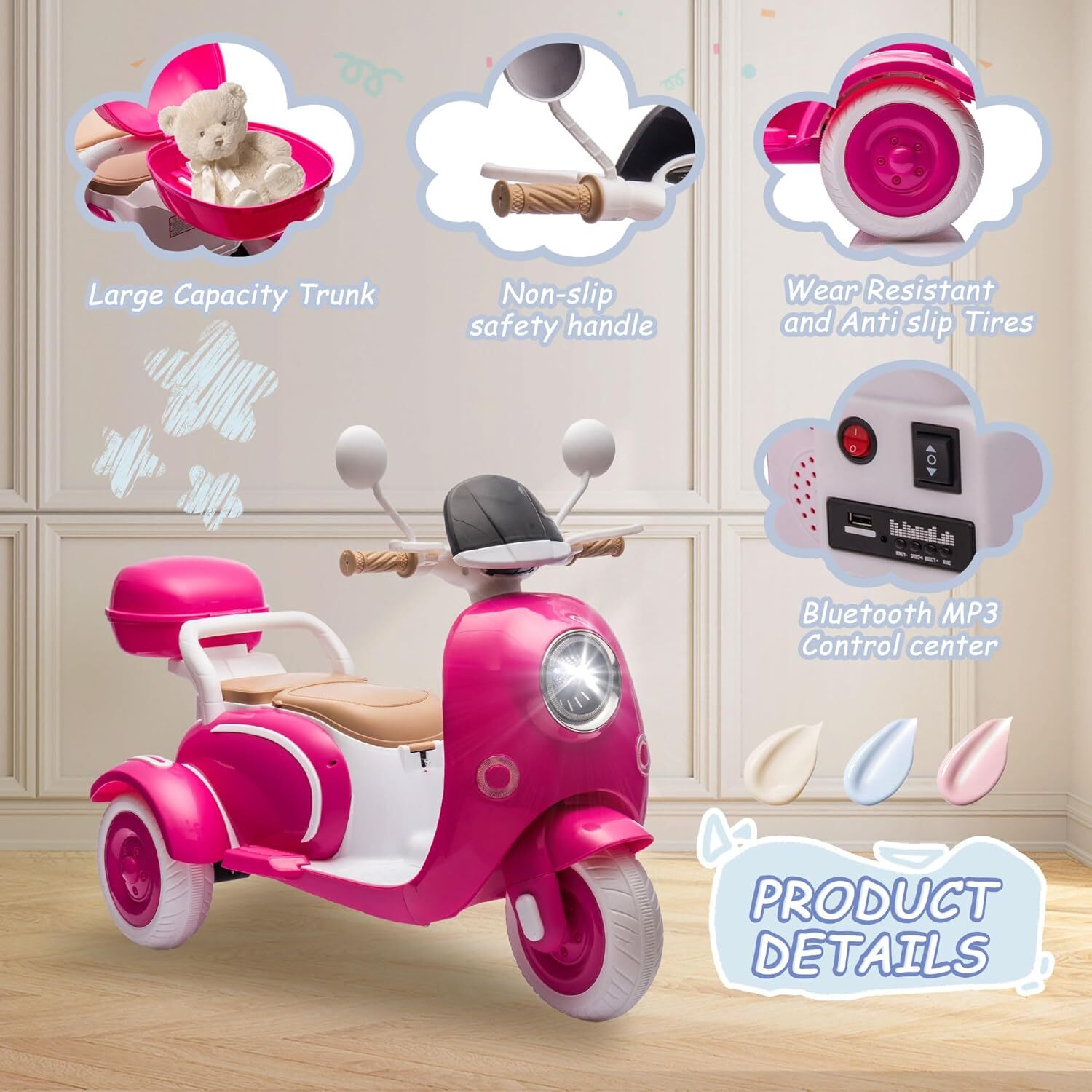 12V Electric 3-Wheel Ride-On Motorcycle Tricycle for Kids Ages 3-6 with 1.86-3.11 MPH Speed Trend Times 13
