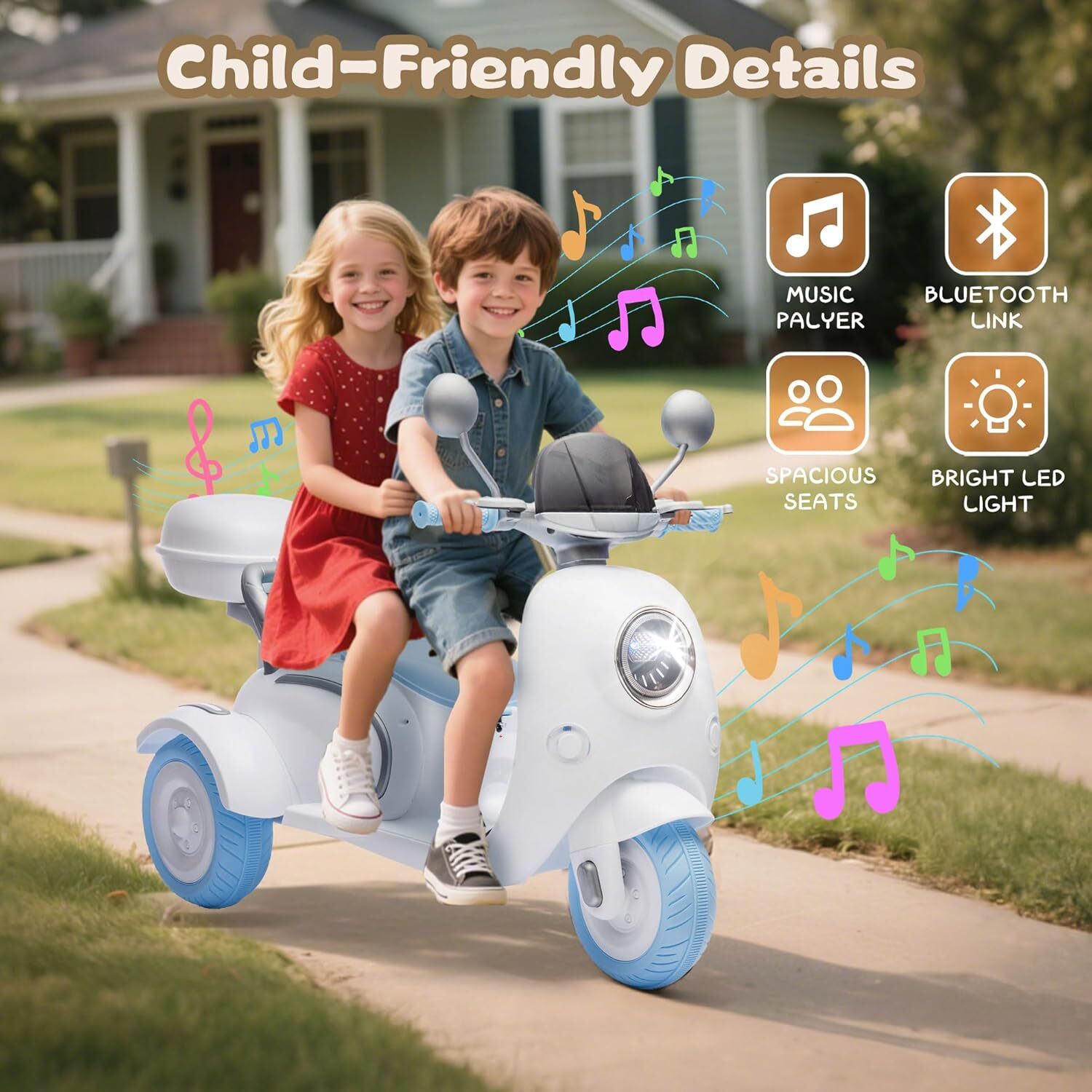 12V Electric 3-Wheel Ride-On Motorcycle Tricycle for Kids Ages 3-6 with 1.86-3.11 MPH Speed Trend Times 5