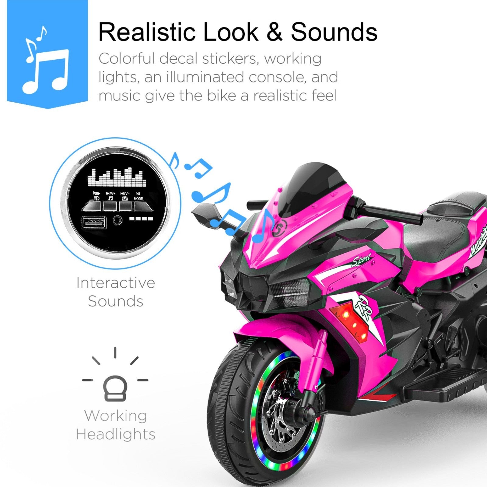 12V Battery-Powered Electric Three-Wheel Motorcycle Ride-On Toy for Kids Trend Times 10