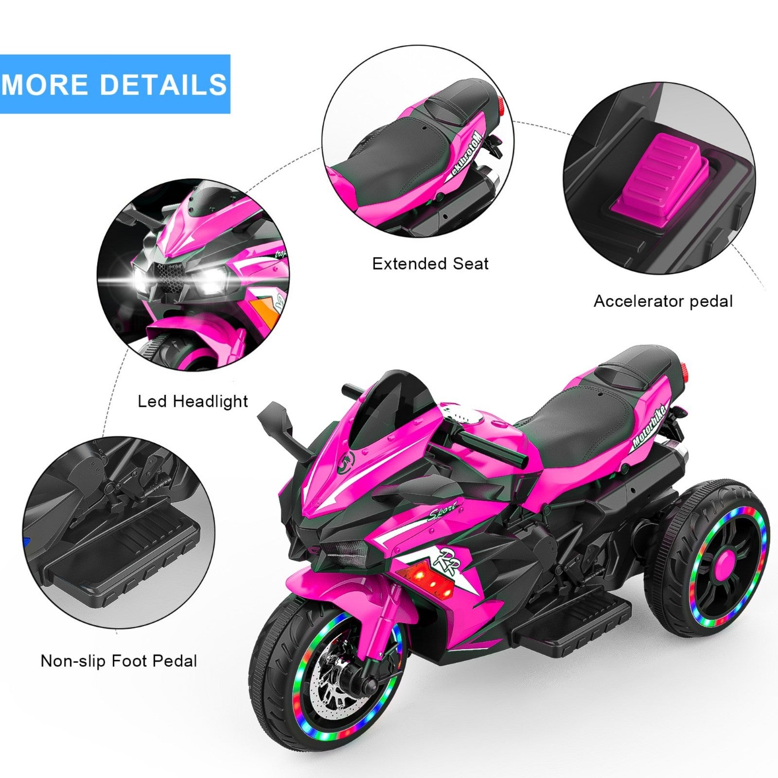 12V Battery-Powered Electric Three-Wheel Motorcycle Ride-On Toy for Kids Trend Times 6