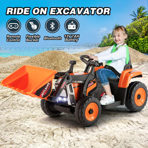 12V Orange Electric Ride-On Excavator Truck with 3 Speeds, Music, Lights, and Remote Control Trend Times 10