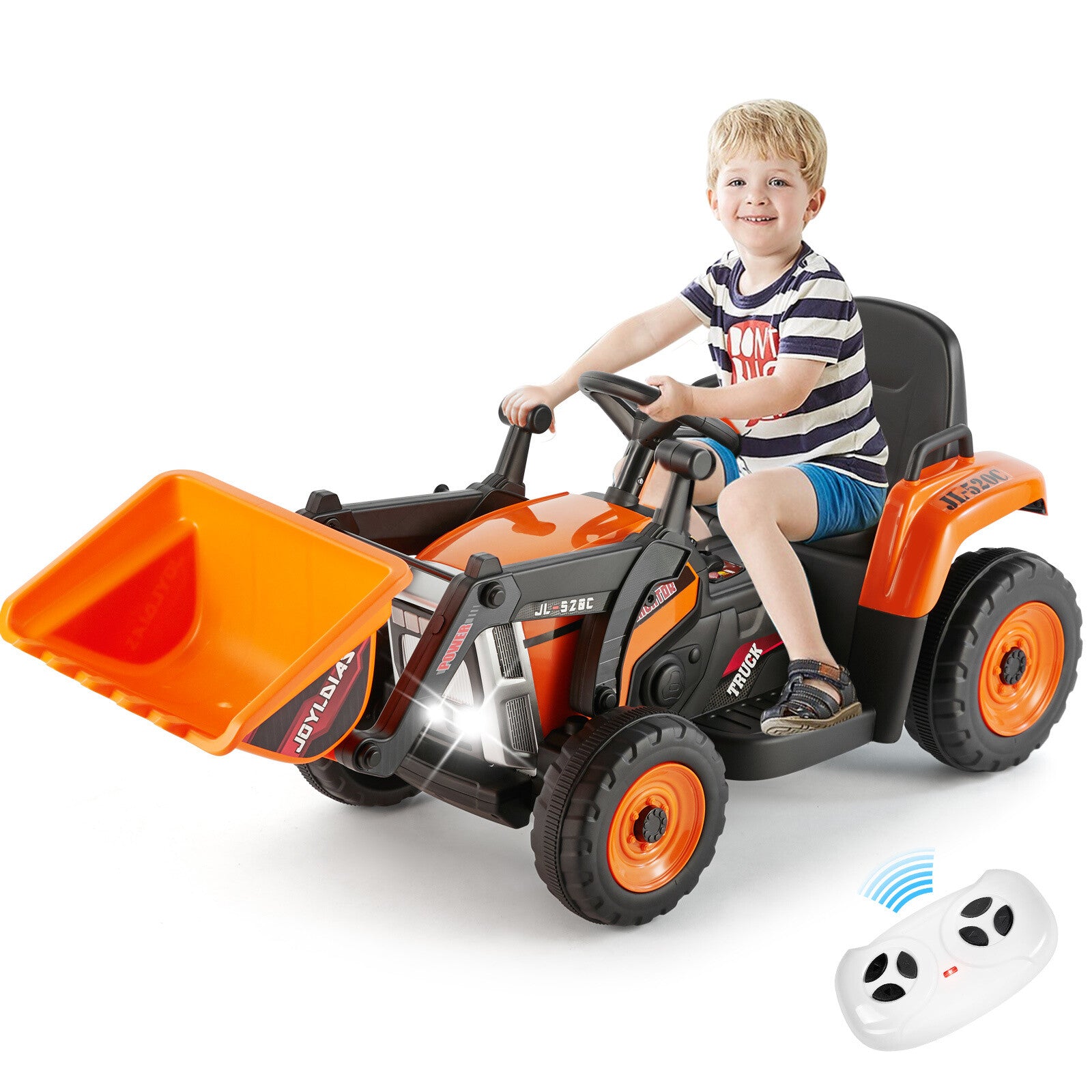 12V Orange Electric Ride-On Excavator Truck with 3 Speeds, Music, Lights, and Remote Control Trend Times 11