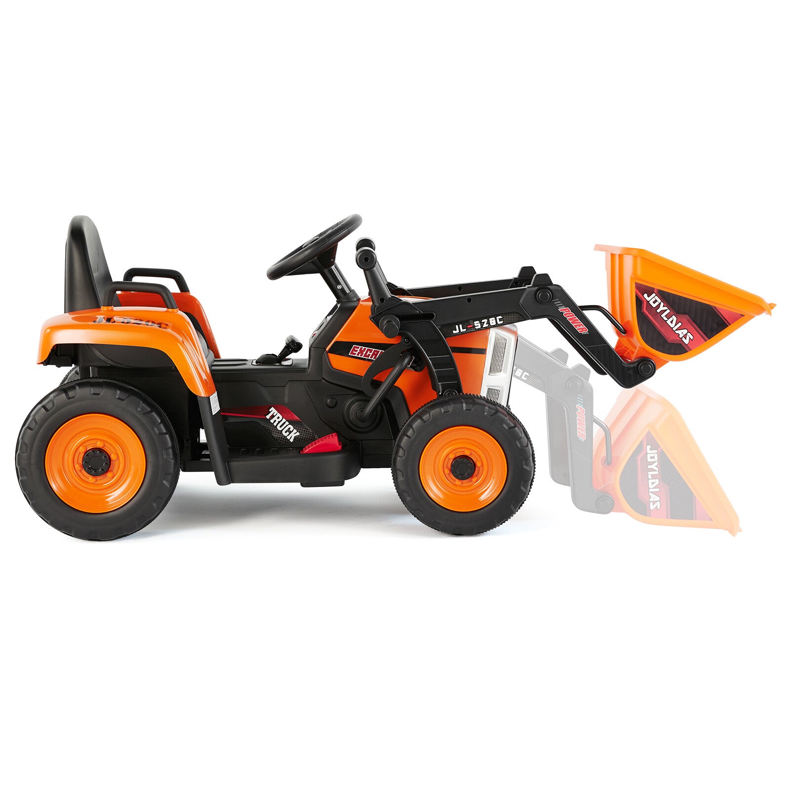 12V Orange Electric Ride-On Excavator Truck with 3 Speeds, Music, Lights, and Remote Control Trend Times 15