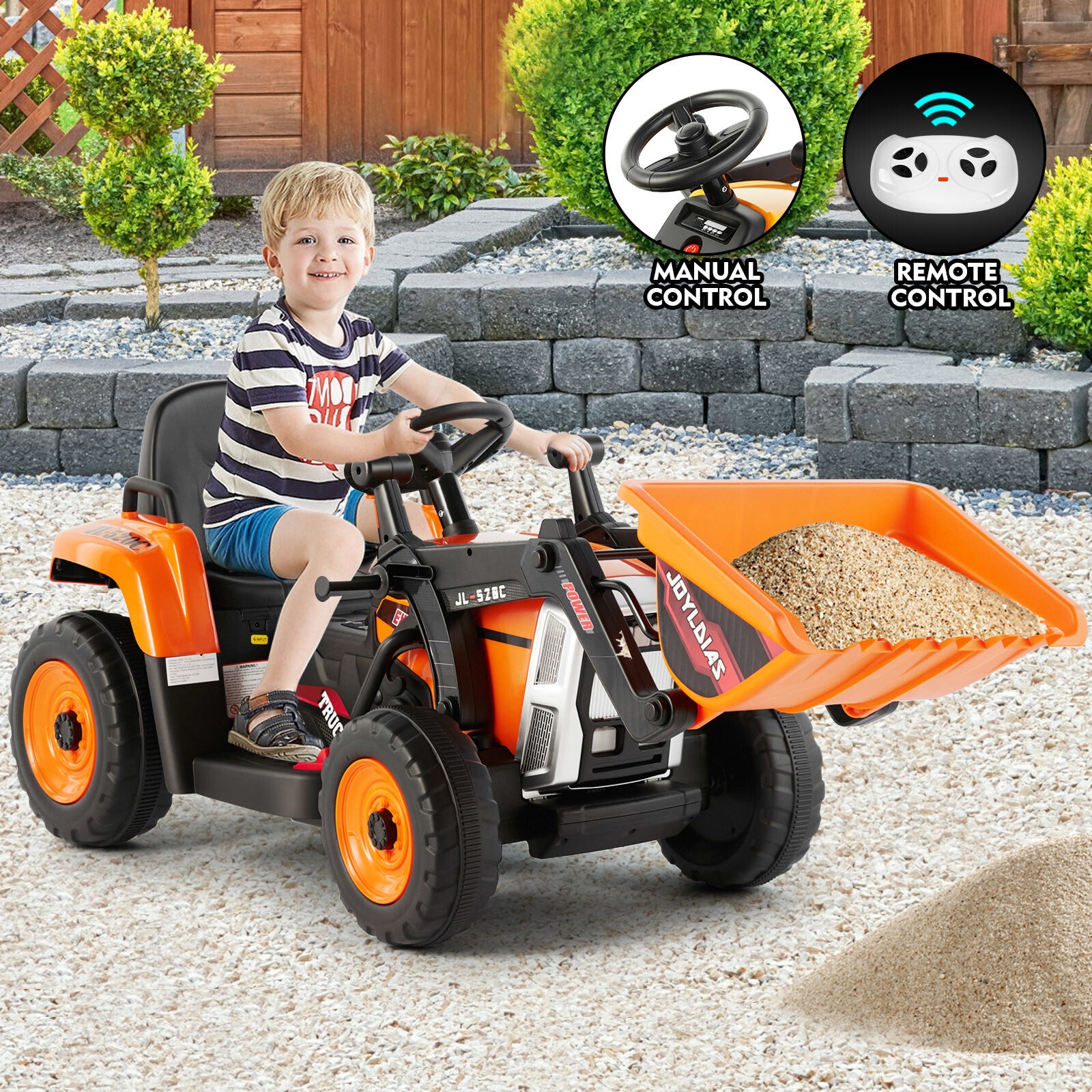 12V Orange Electric Ride-On Excavator Truck with 3 Speeds, Music, Lights, and Remote Control Trend Times 2